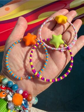 Colorful Beaded Hoop bracelet with Star Charms